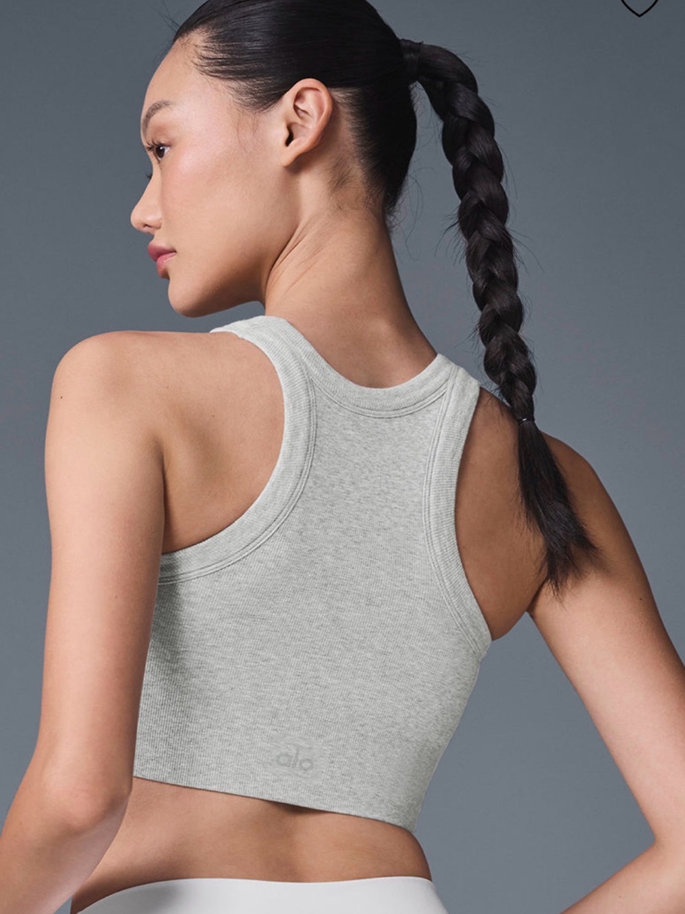 ALO Yoga Heather Grey Ribbed Racerback Crop - Picture 2 of 5